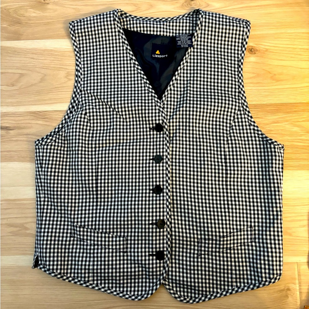 VINTAGE LizSport Black and White Gingham Vest